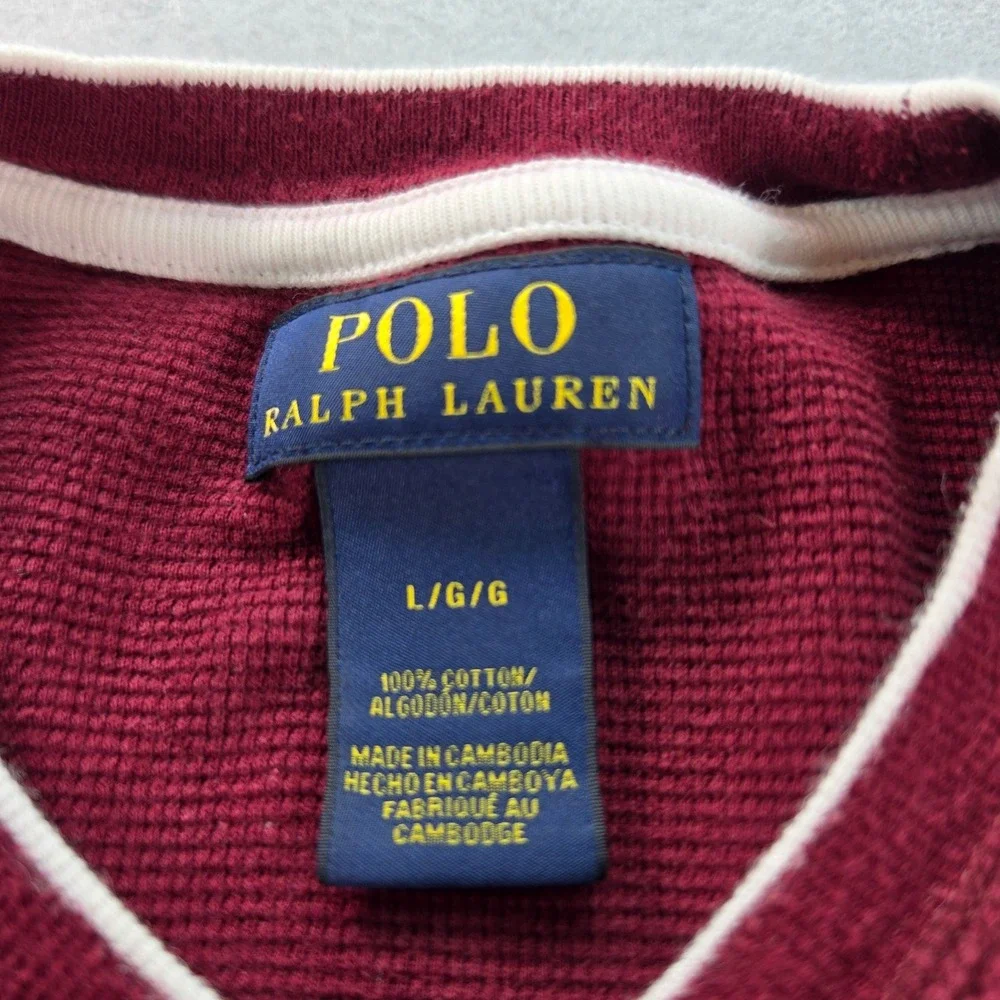 Polo Ralph Lauren Men's Burgundy Waffle Knit Thermal Shirt Preppy Classic L